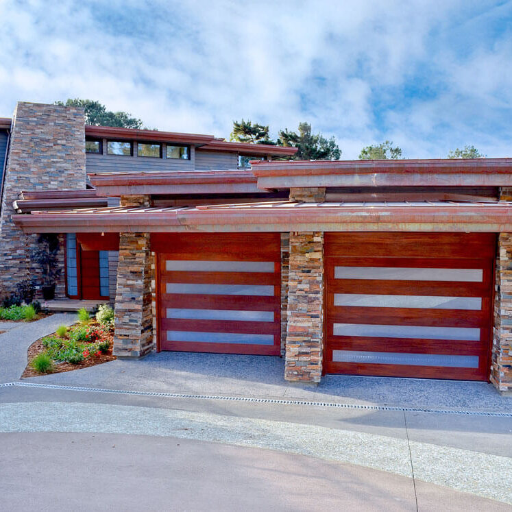 Carriage House Contemporary Collection Garage Door with redwood